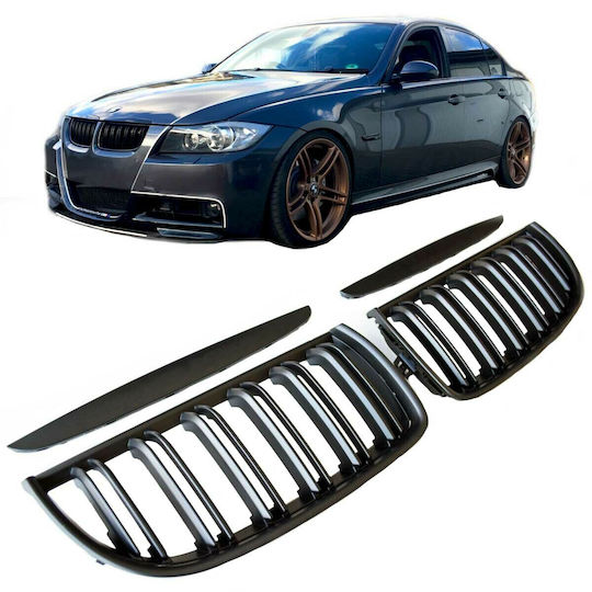 Carner Καρδιές Μάσκας με Διπλή Γρίλια για BMW 3 E90 /E91 2005-2008 M4 Look Μαύρο Ματ 4τμχ