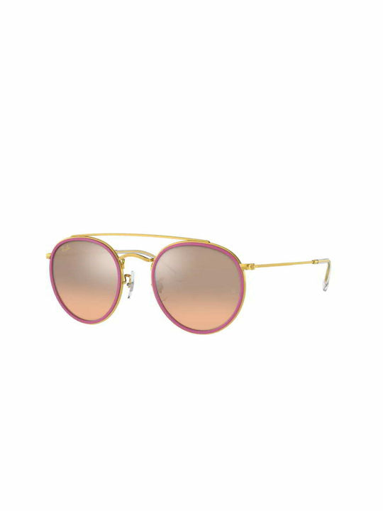 Ray Ban Round Double Bridge Sunglasses with Gold Metal Frame and Pink Gradient Mirror Lens RB3647N 92373E