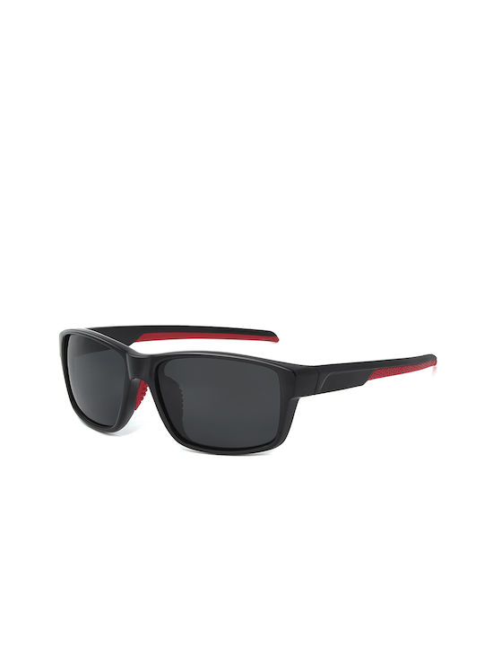 Polareye PTE2146 Men's Sunglasses with Black/Red Plastic Frame and Black Polarized Lens