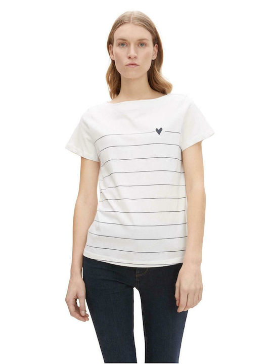 Tom Tailor Women's T-shirt Striped White