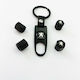 Car Tire Valve Caps with Logo Peugeot & Keychain Black 4pcs