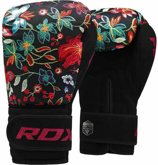 RDX FL3 Floral Boxing Gloves made of Synthetic Leather for Match Black