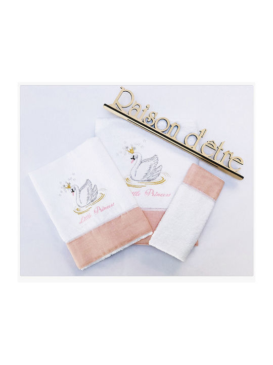 Raison D' Etre Set de prosoape pentru copii 2pcs Swan With a Crown Albe