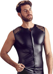 Nek Nek Wetlook Stretcy Shirt With Hidden Press Studs Black