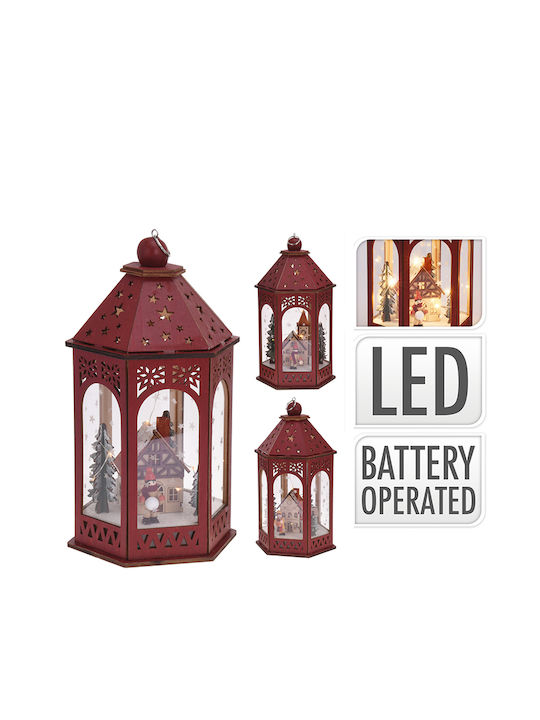 Zaros Christmas Wood Red Battery Lantern 31x17cm