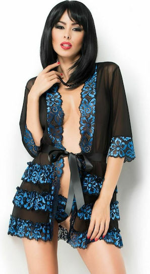 Chilirose Sexy Set mit Robe Diamond Line Kurzer Bademantel & Tanga Black / Blue