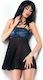 Chilirose Sexy Σετ με Ρόμπα Diamond Line Chemise & String Black / Blue