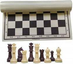 Σκακιέρα Αναδιπλούμενο Ρολό Μπεζ/Καφέ με Πιόνια 49x49cm