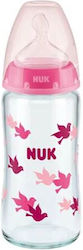 Nuk Glass Bottle First Choice Plus Temperature Control Anti-Colic with Silicone Nipple for 0-6 months Pink Birds 240ml 1pcs