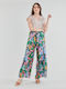 Desigual Women's High-waisted Fabric Trousers with Elastic Floral