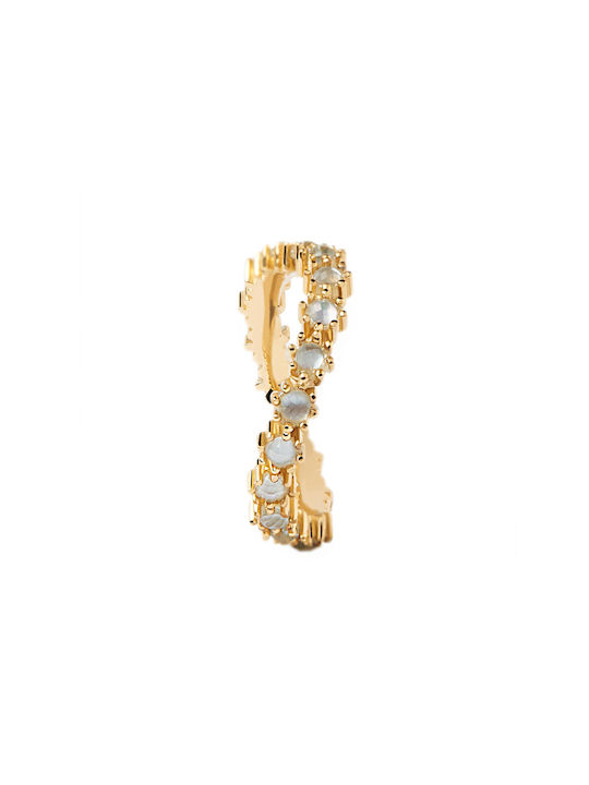 P D Paola Women's Gold Plated Silver Eternity Ring with Pearl