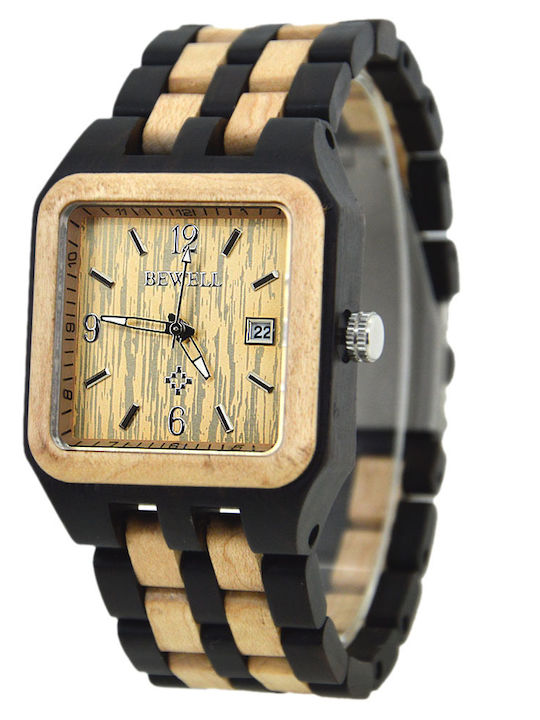 Bewell Cronus Dark Ανδρικό Ρολόι 42mm Μπαταρίας με Ξύλινο Μπρασελέ