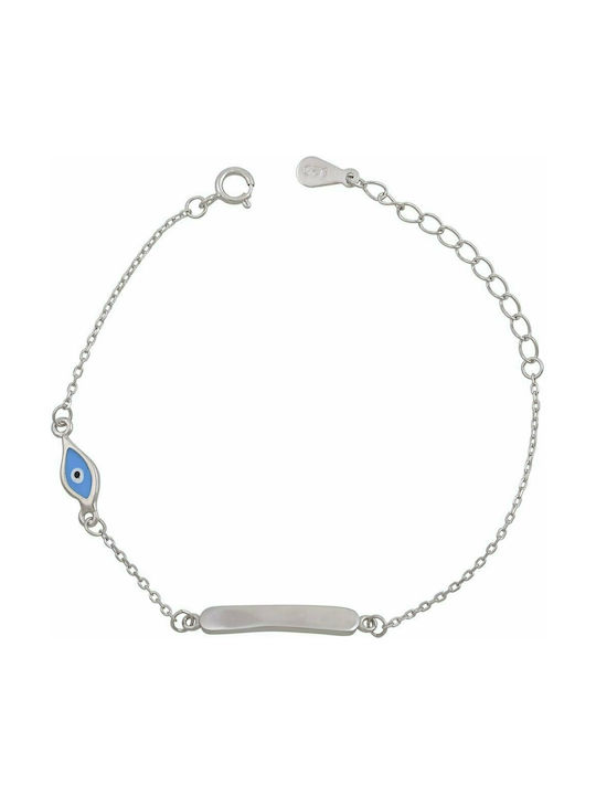 Slevori Kids Silver ID Bracelet Παιδική Ταυτότητα με Ματάκι with Evil Eye ASUB925-0010.S