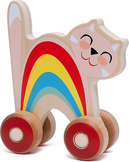 Petit Monkey Push Along Rainbow Kitten από Ξύλο για 12+ Μηνών