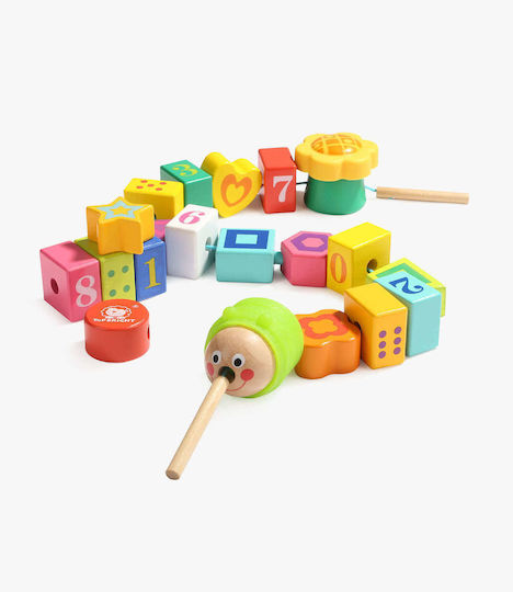 Top Bright Caterpillar Lacing Wooden Building Blocks For 1.5+ Years 20 Pieces