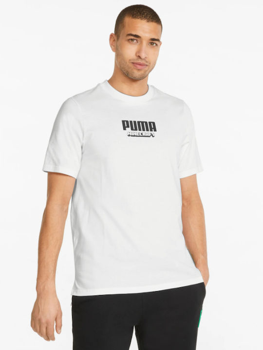 Puma X Minecraft Ανδρικό T-shirt Λευκό με Λογότυπο