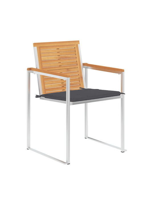 Scaun de exterior Lemn cu pernă Teak / Ανθρακί 4buc 60x56x85cm