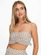 Ponera Women's Summer Crop Top with Straps Polka Dot Ecru