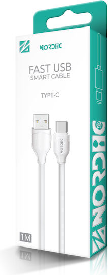 Nordic USB 2.0 Cable USB-C male - USB-A Λευκό 1m