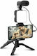 SBS Streaming Kit Selfie Stick Τρίποδο Κινητού με Φωτισμό Μαύρο