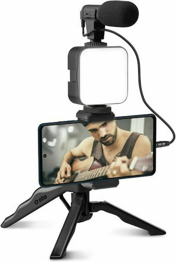 SBS Streaming Kit Selfie Stick Τρίποδο Κινητού με Φωτισμό Μαύρο