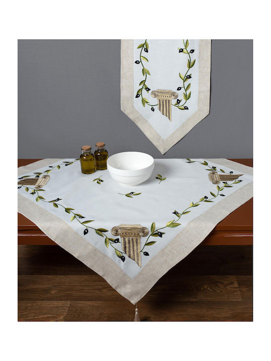 Silk Fashion 09 Cotton & Polyester Tablecloth Runner with Embroidery White 35x75cm