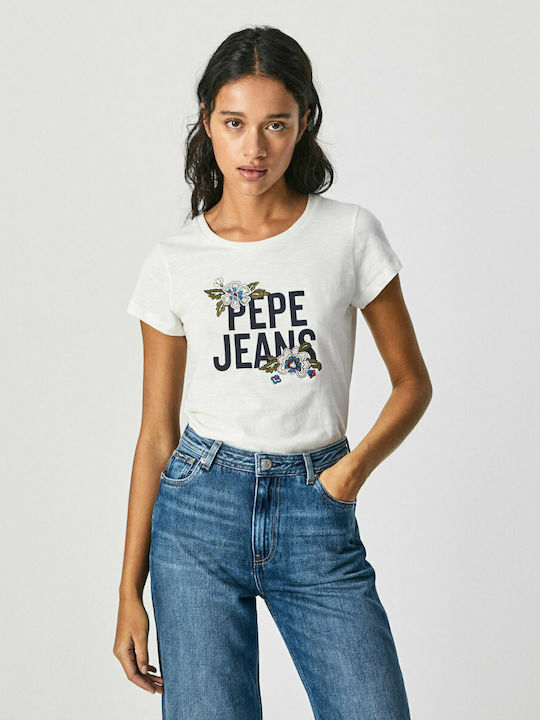 Pepe Jeans Bernardette Flowers Γυναικείο T-shirt Λευκό