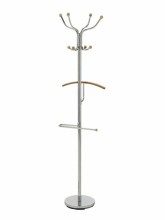 DKD Home Decor Freestanding Coat Rack Metallic Ασημί 45x42x180cm