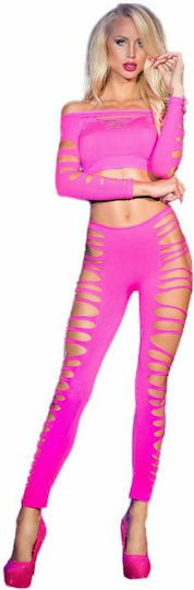 Chilirose Γυναικείο Sexy Τοπ Top & Leggings Laced With Carvings Pink