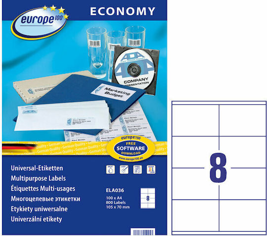 Avery 800 Αυτοκόλλητες Ετικέτες Α4 Ορθογώνιες 105x70mm