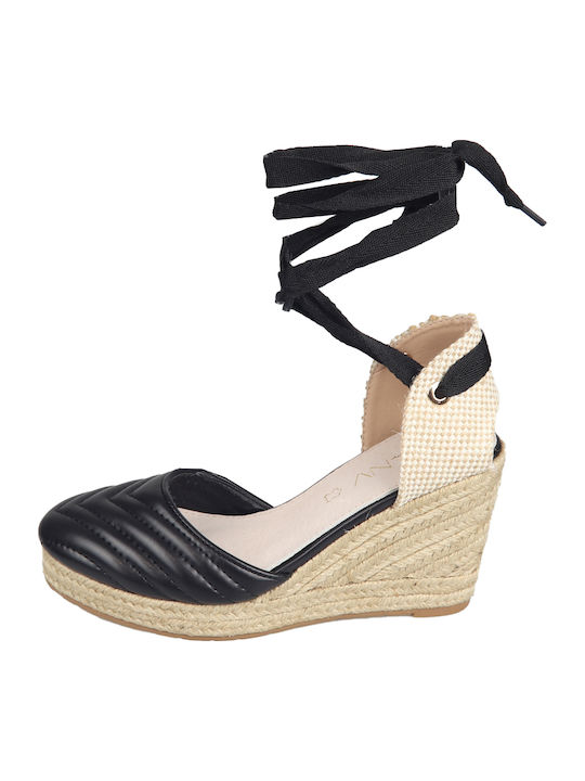 Envie Shoes Women's Leather Platform Espadrilles Black V42-15197