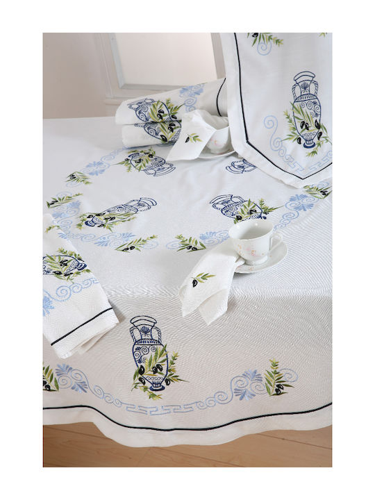 Silk Fashion 8013 Cotton & Polyester Tablecloth with Embroidery White 160x210cm