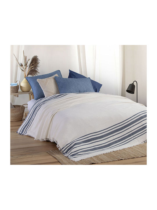 Nef-Nef Homeware Matelasse Decke Gestrickt Übergröße mit Fransen 230x240cm Mercury Blau