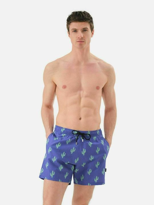 John Frank Cactus Men's Swimwear Shorts Blue with Patterns