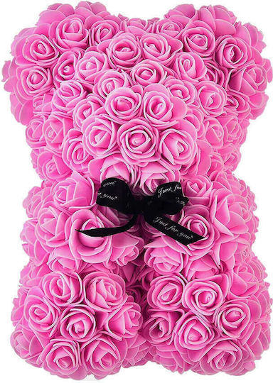 Teddy Bear Made of Artificial Pink Roses in Box Factory