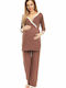 PeeKaBoo Long Pajama Set Relaxed Fit for Breastfeeding Cappuccino