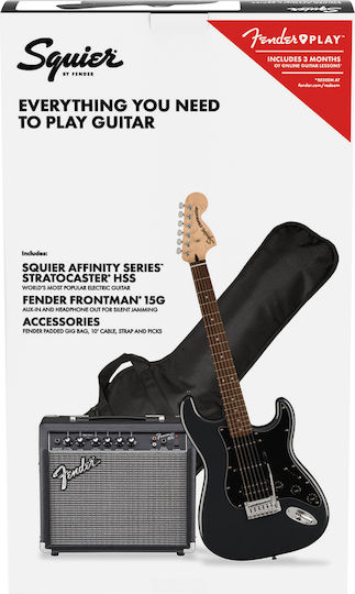 Squier Affinity Strat CFM Pack Set Electric Guitar Stratocaster with HSS Pickup Configuration Charcoal Frost Metallic with Case
