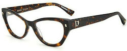 Dsquared2 Plastic Eyeglass Frame Cat Eye Brown Tortoise D2 0043 086