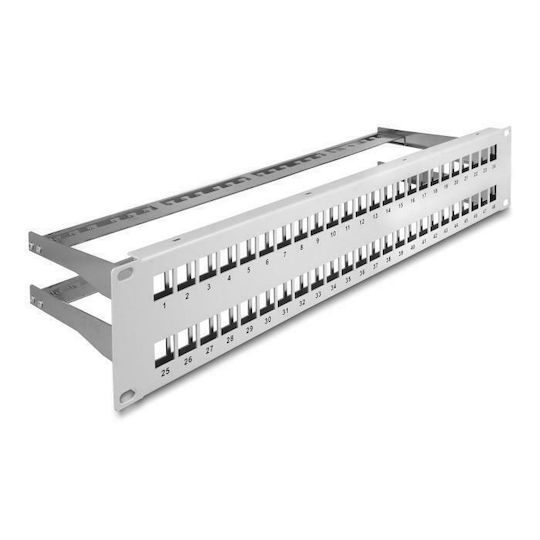 DeLock Panou Patch Keystone pentru Rack 2U 19" 48 Porturi με ανακούφιση καταπόνησης Gri