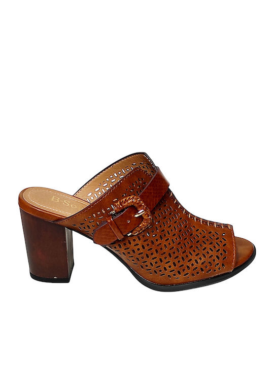 Mules with Chunky High Heel in Brown Color