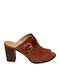 Mules with Chunky High Heel in Brown Color