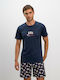 Vamp Men's Summer Cotton Pajamas Set Navy Blue