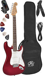 SX Guitars ED-1 Electric Guitar ST Style with Case Candy Apple Red
