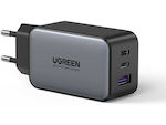 Ugreen Charger Without Cable with USB-A Port and 2 USB-C Ports 65W Power Delivery / Quick Charge 4.0 Gray (10335)