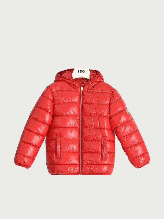 Down Kids Quilted Short Jacket with Hood Red
