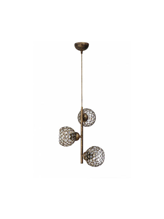 Heronia Chris Pendant Light Suspension with Crystals for Socket E27 Bronze