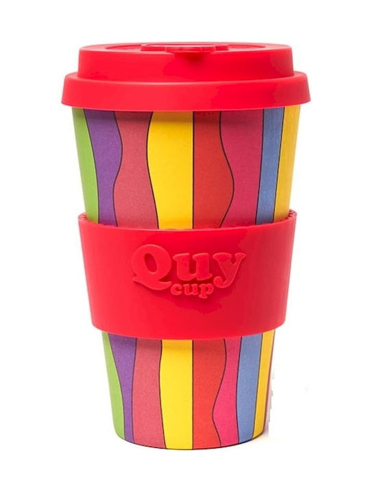 QuyCup Rainbow Κούπα Μπαμπού με Καπάκι Πολύχρωμη 400ml