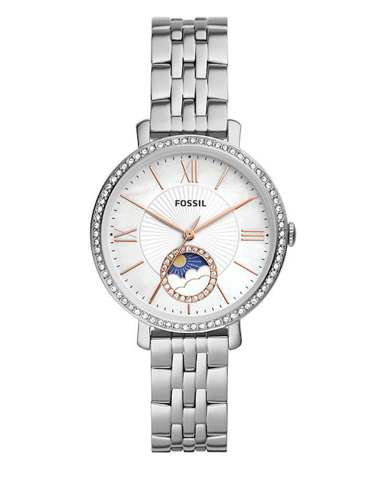 Fossil Jacqueline Γυναικείο Ρολόι 38mm Μπαταρίας με Ασημί Μεταλλικό Μπρασελέ