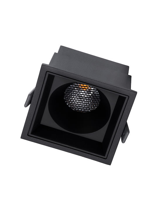 GloboStar Pluto B Square Metallic Recessed Spot with Integrated LED and Warm White Light Black 10.4x10.4cm.