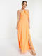 Vero Moda Sommer Midi Kleid mit Schlitz Orange/Nectarine